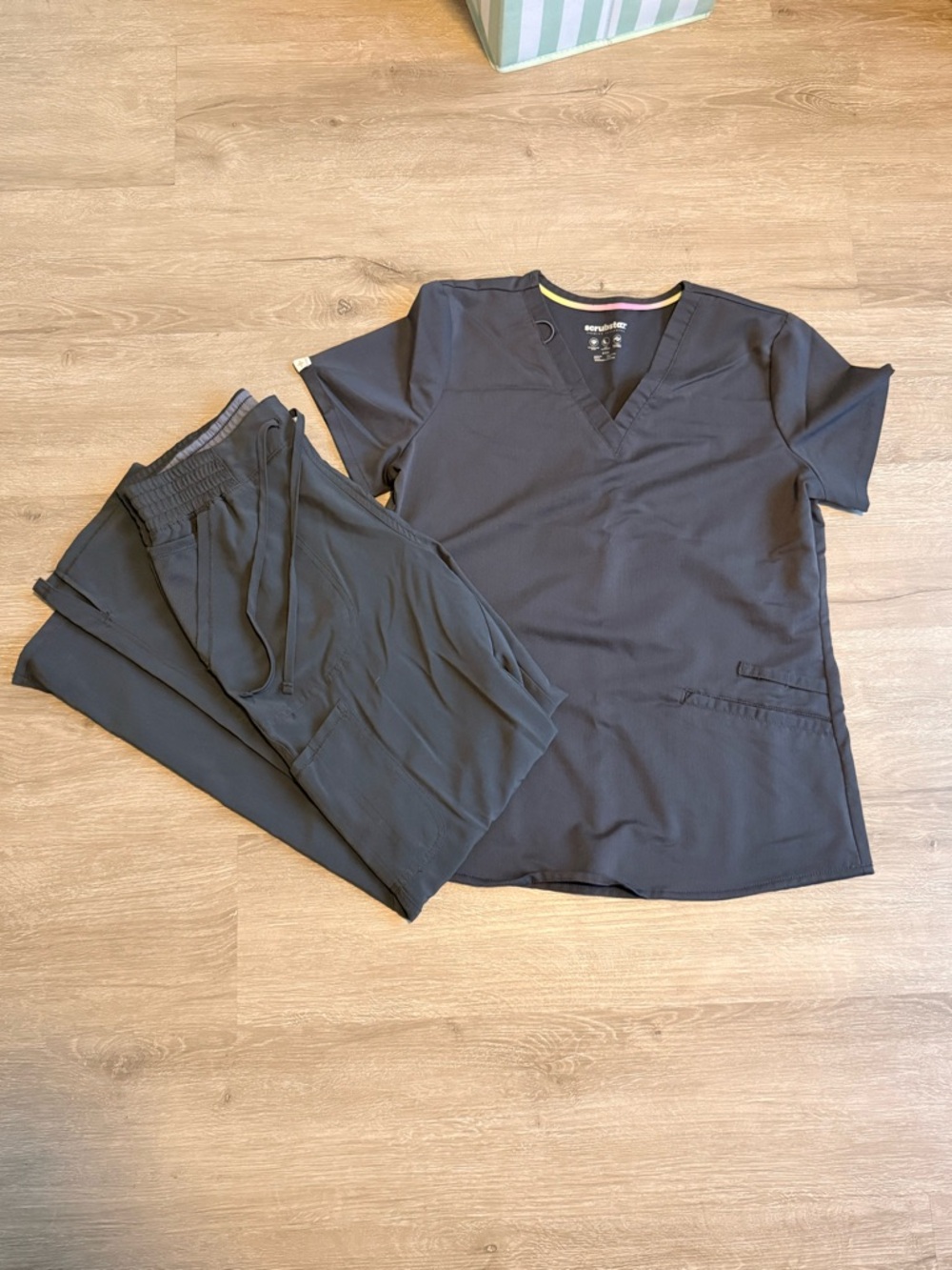 Gray Medical Scrub Set - Top & Drawstring Pants